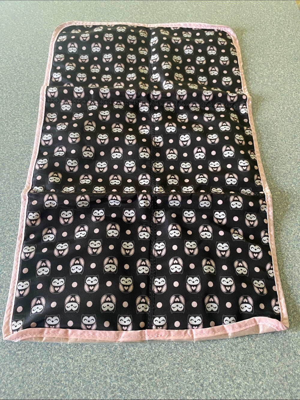 Dark Brown Owl Print Diaper Changing Mat with Pink Trim